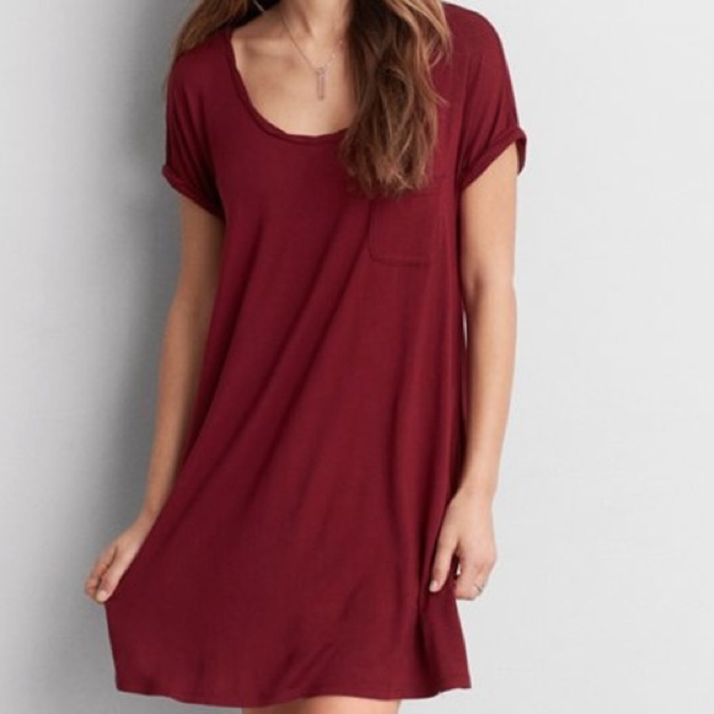American eagle Soft & Sexy oversized pocket tee tshirt dress burgundy nwot M